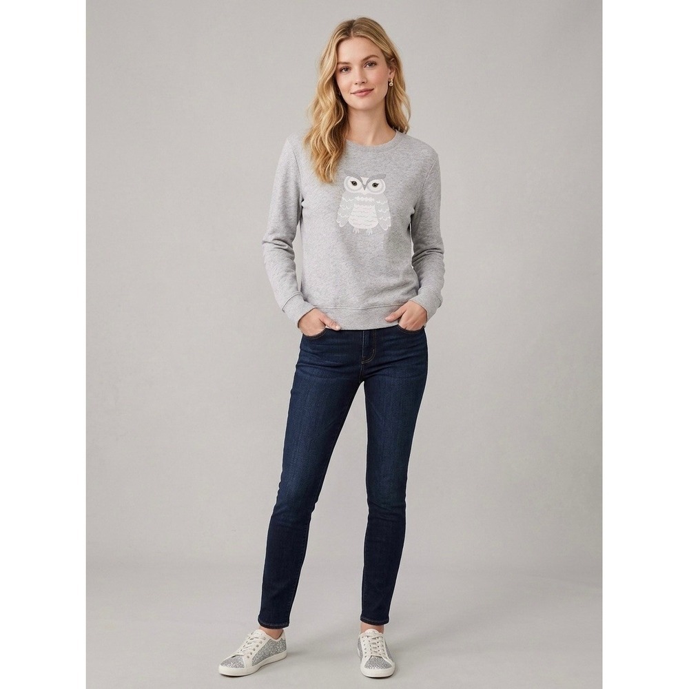 Kate Spade Broome Street Owl Sweatshirt Gray Cotton Pullover Ooh La La XL